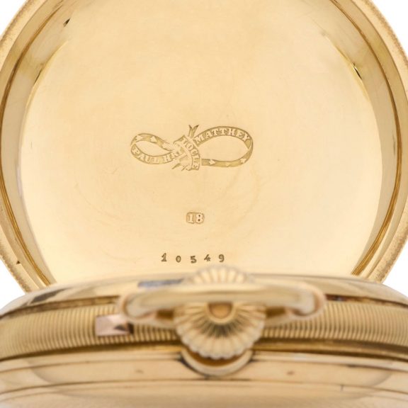Unusual Swiss 18K gold lever chronograph with diablotine Circa 1890 Unusual Swiss 18K gold lever chronograph with diablotine Circa 1890