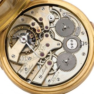 Unusual Swiss 18K gold lever chronograph with diablotine Circa 1890 Unusual Swiss 18K gold lever chronograph with diablotine Circa 1890