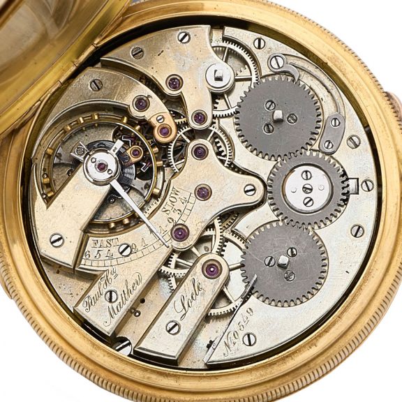 Unusual Swiss 18K gold lever chronograph with diablotine Circa 1890 Unusual Swiss 18K gold lever chronograph with diablotine Circa 1890