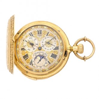 Swiss 18K gold repeating triple calendar with moon phases Circa 1890