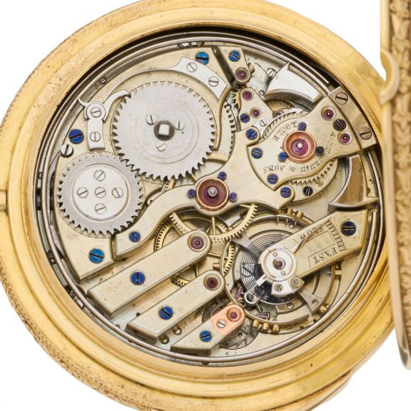 Swiss 18K gold repeating triple calendar with moon phases Circa 1890 Swiss 18K gold repeating triple calendar with moon phases Circa 1890
