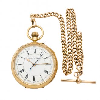 English gold open faced keyless watch with chain Circa 1903