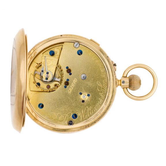 English gold open faced keyless watch with chain Circa 1903 English gold open faced keyless watch with chain Circa 1903
