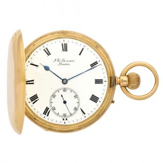 English 18K gold hunting cased keyless watch Circa 1896
