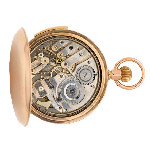 Swiss gold hunting cased repeating lever watch Circa 1910 Swiss gold hunting cased repeating lever watch Circa 1910