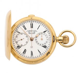 Swiss 18K gold hunting cased lever chronograph Circa 1912