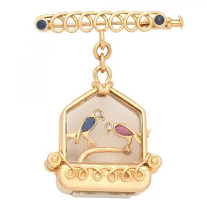 Unusual French gold and gem set keyless fob watch Circa 1950
