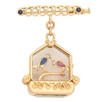 Unusual French gold and gem set keyless fob watch Circa 1950