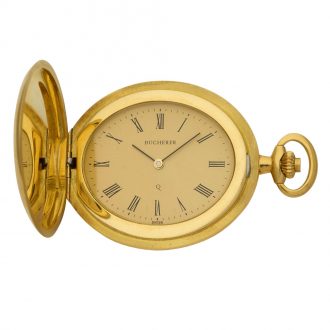 Swiss gold hunting cased quartz watch with chain Circa 2000