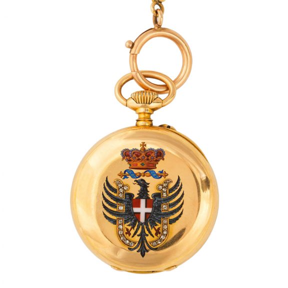 Swiss 18K gold, enamel and diamond set keyless lever Circa 1860