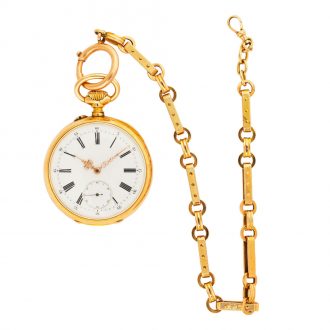 Swiss 18K gold, enamel and diamond set keyless lever Circa 1860