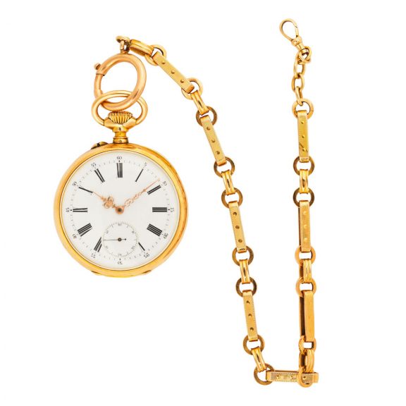 Swiss 18K gold, enamel and diamond set keyless lever Circa 1860 Swiss 18K gold, enamel and diamond set keyless lever Circa 1860