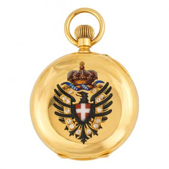 Swiss 18K gold, enamel and diamond set keyless lever Circa 1860
