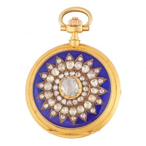 Very fine Swiss 18K gold, enamel and diamond set watch Circa 1870