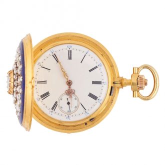 Very fine Swiss 18K gold, enamel and diamond set watch Circa 1870