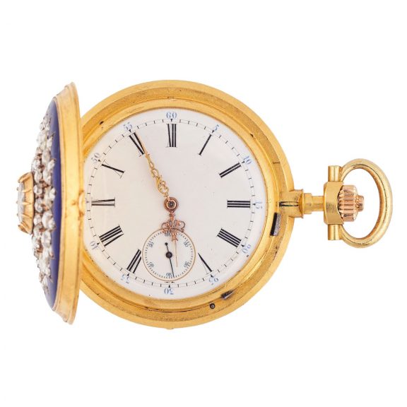 Very fine Swiss 18K gold, enamel and diamond set watch Circa 1870 Very fine Swiss 18K gold, enamel and diamond set watch Circa 1870