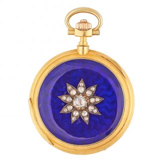 Very fine Swiss 18K gold, enamel and diamond set watch Circa 1870
