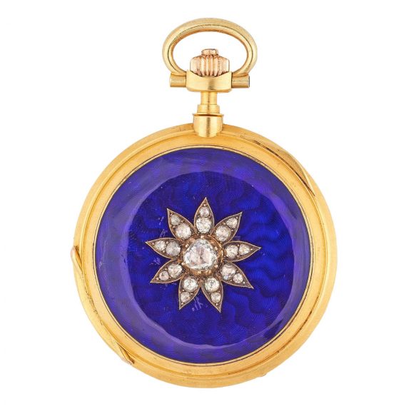Very fine Swiss 18K gold, enamel and diamond set watch Circa 18703 Very fine Swiss 18K gold, enamel and diamond set watch Circa 1870
