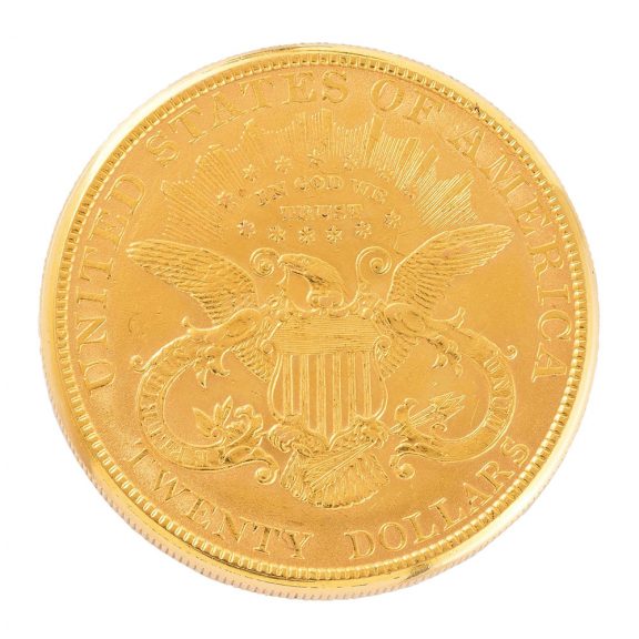 Swiss 18 carat gold U.S. twenty dollar coin watch Circa 1970 Swiss 18 carat gold U.S. twenty dollar coin watch Circa 1970