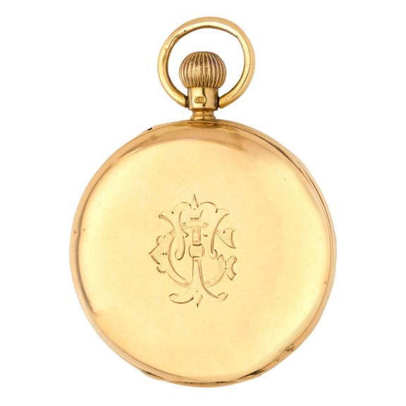 English gold open faced keyless lever pocket watch Circa 1908 English gold open faced keyless lever pocket watch Circa 1908