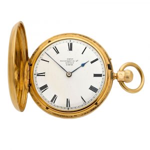 English 18K gold hunting cased keyless pocket watch Circa 1864