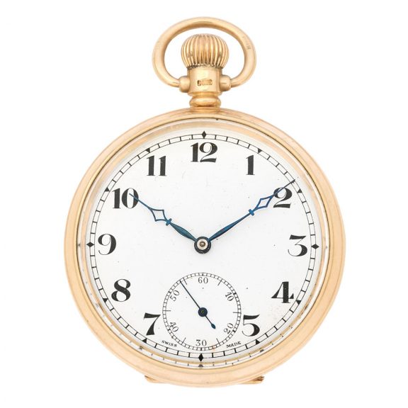 Swiss 9 carat gold open faced keyless wind watch Circa 1941 Swiss 9 carat gold open faced keyless wind watch Circa 1941