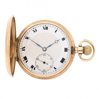 Swiss 9K gold hunting cased keyless lever watch Circa 1924