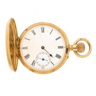 English 18K gold hunting cased keyless lever watch Circa 1880