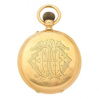 English 18K gold hunting cased keyless lever watch Circa 1880