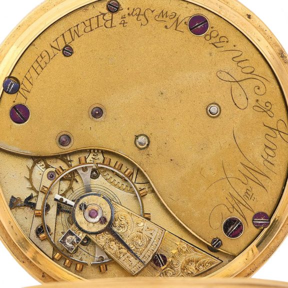 English 18K gold hunting cased keyless lever watch Circa 1880 English 18K gold hunting cased keyless lever watch Circa 1880