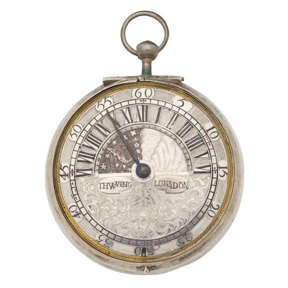 English silver verge with day and night indication Circa 1680 English silver verge with day and night indication Circa 1680