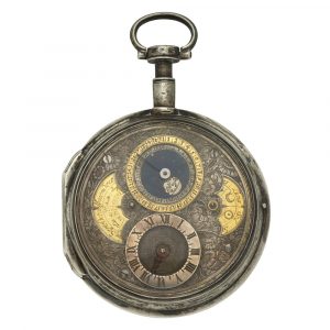 French silver open faced verge calendar watch Circa 1760