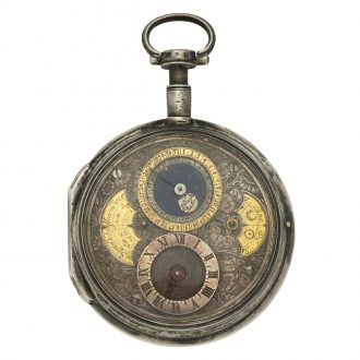 French silver open faced verge calendar watch Circa 1760