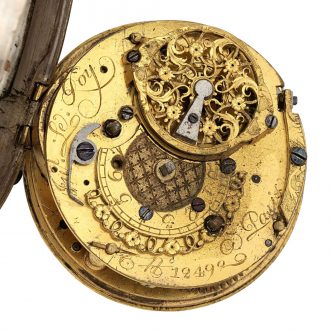 French silver open faced verge calendar watch Circa 1760