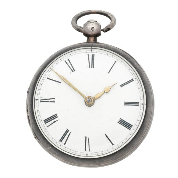 English silver open faced key wind verge watch Circa 1750
