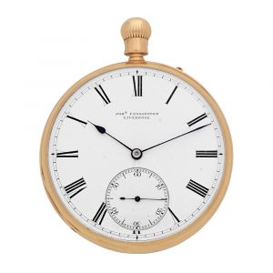 English 18K gold keyless lever watch with chain Circa 1887