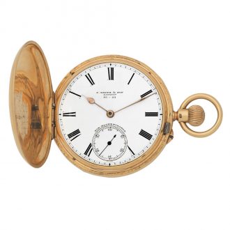 English 18K gold hunting cased keyless pocket watch Circa 1900