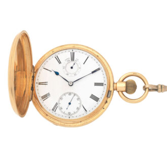 English 18K gold hunting cased keyless watch Circa 1885