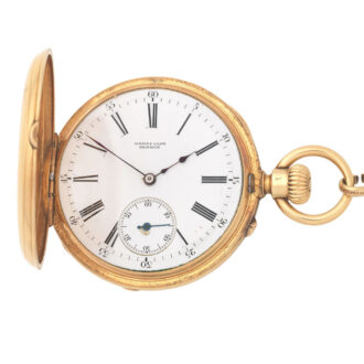 English 18 carat gold half hunting cased keyless lever Circa 1880
