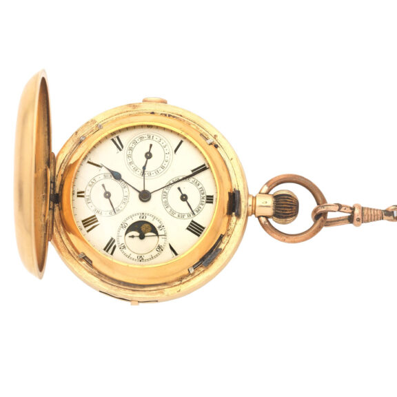 Swiss gold complicated lever chronograph watch Circa 1900