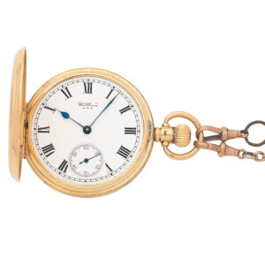 American 18 carat gold hunting cased keyless watch Circa 1874