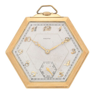 Swiss 18 carat gold open faced hexagonal lever watch Circa 1935