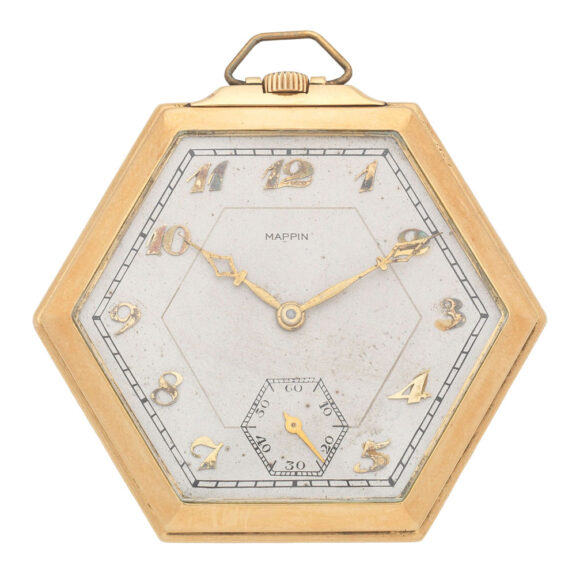 Swiss 18 carat gold open faced hexagonal lever watch Circa 1935