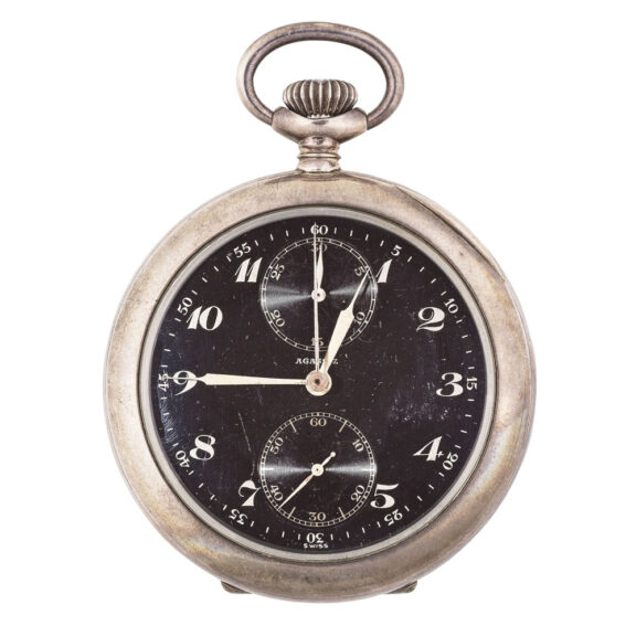 Swiss silver open faced keyless chronograph Circa 1940