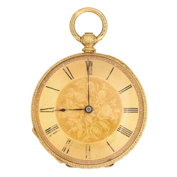 Swiss 18 carat gold open faced cylinder watch Circa 1850 Swiss 18 carat gold open faced cylinder watch Circa 1850