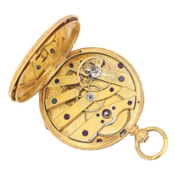 Swiss 18 carat gold open faced cylinder watch Circa 1850 Swiss 18 carat gold open faced cylinder watch Circa 1850