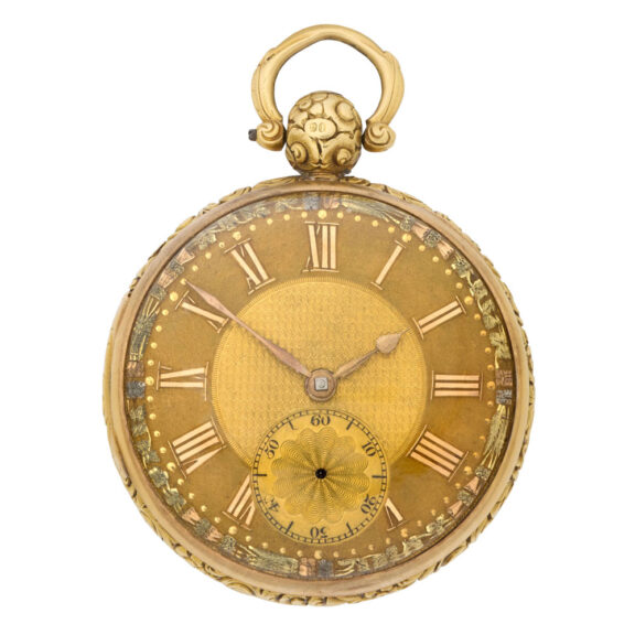 Fine English 18 carat gold open faced key wind watch Circa 1827