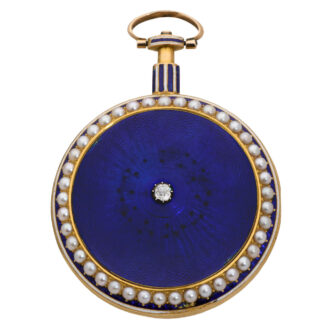 English 18K gold, enamel and seed pearl set watch Circa 1795