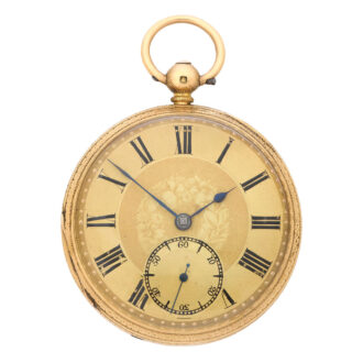 English 18K gold open faced key wind pocket watch Circa 1871
