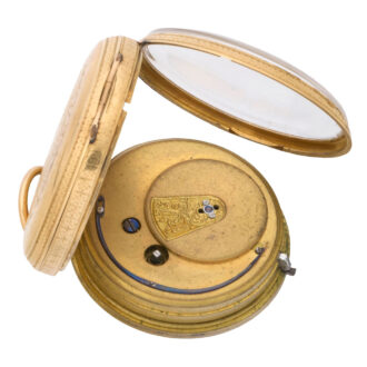 English 18K gold open faced key wind pocket watch Circa 1871
